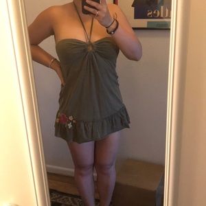 Adorable hippie boho green halter shirt / dress